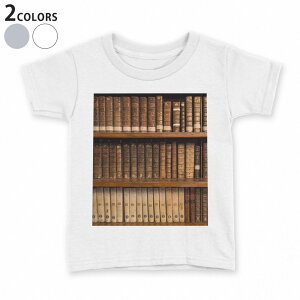 tシャツ キッズ 半袖 白地 デザイン 90 100 110 120 130 140 150 Tシャツ ティーシャツ T shirt 010025 本棚 レトロ 写真