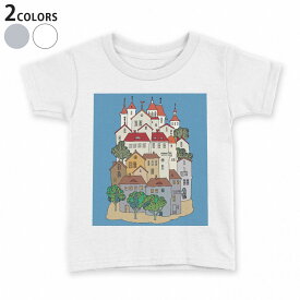 tシャツ キッズ 半袖 白地 デザイン 110 120 130 140 150 Tシャツ ティーシャツ T shirt 011197 建物　風景　イラスト