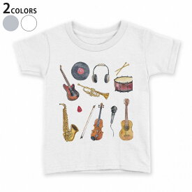 tシャツ キッズ 半袖 白地 デザイン 110 120 130 140 150 Tシャツ ティーシャツ T shirt 014170 音楽　楽器　ミュージック