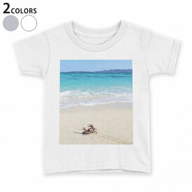 tシャツ キッズ 半袖 白地 デザイン 110 120 130 140 150 Tシャツ ティーシャツ T shirt 014963 風景　自然　背景　海　海岸