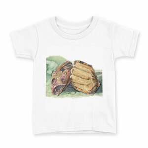 tシャツ キッズ 半袖 白地 デザイン 140 サイズ Tシャツ ティーシャツ T shirt 008065 イラスト 水彩 グローブ 野球