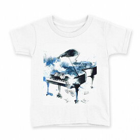 tシャツ キッズ 半袖 白地 デザイン 100 サイズ Tシャツ ティーシャツ T shirt 013616 ピアノ　水彩　楽譜