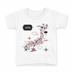 tシャツ キッズ 半袖 白地 デザイン 100 サイズ Tシャツ ティーシャツ T shirt 014136 日本　地図