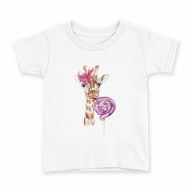 tシャツ キッズ 半袖 白地 デザイン 160 サイズ Tシャツ ティーシャツ T shirt 017754 麒麟　きりん　Giraffe　動物