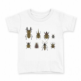 tシャツ キッズ 半袖 白地 デザイン 130 サイズ Tシャツ ティーシャツ T shirt 017770 昆虫　虫　カブトムシ　クワガタ