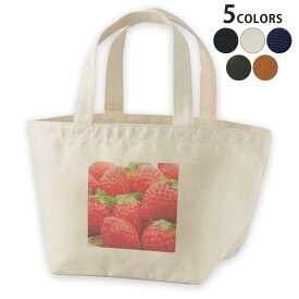 デザインランチバッグ キャンバス デイパック バッグ レディースバッグ トートバッグ ナチュラル 黒 black 000149 苺　いちご　赤　果物