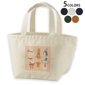 デザインランチバッグ キャンバス デイパック バッグ レディースバッグ トートバッグ ナチュラル 黒 black 010061 クリスマス　サンタ　カラフル