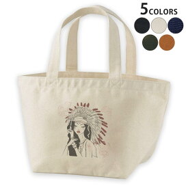 デザインランチバッグ キャンバス デイパック バッグ レディースバッグ トートバッグ ナチュラル 黒 black 011724 インディアン　女性　羽根