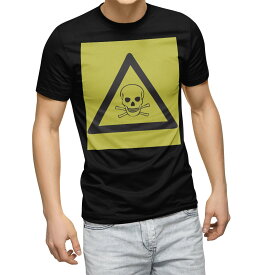tシャツ メンズ 半袖 ブラック デザイン XS S M L XL 2XL Tシャツ ティーシャツ T shirt　黒 000041 ユニーク 危険　看板　ガイコツ