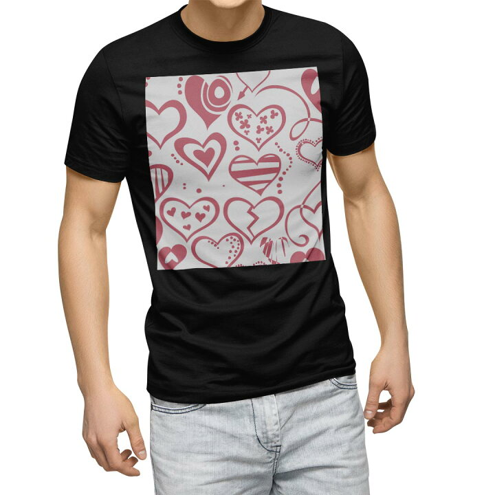 楽天市場 Tシャツ メンズ 半袖 ブラック デザイン Xs S M L Xl 2xl Tシャツ ティーシャツ T Shirt 黒 ラブリー ハート ピンク イラスト Kabeコレ