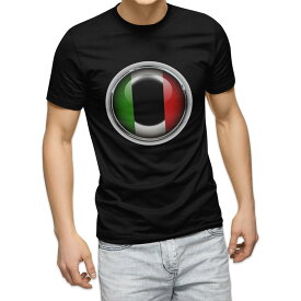 tシャツ メンズ 半袖 ブラック デザイン XS S M L XL 2XL Tシャツ ティーシャツ T shirt 黒 000265 イタリア　国旗　マーク