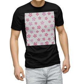 tシャツ メンズ 半袖 ブラック デザイン XS S M L XL 2XL Tシャツ ティーシャツ T shirt 黒 002508 花　　ピンク