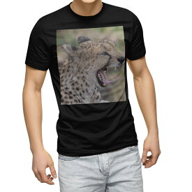 tシャツ メンズ 半袖 ブラック デザイン XS S M L XL 2XL Tシャツ ティーシャツ T shirt　黒 002582 アニマル 動物　写真　豹