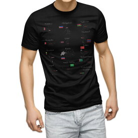 tシャツ メンズ 半袖 ブラック デザイン XS S M L XL 2XL Tシャツ ティーシャツ T shirt 黒 003441 外国　国旗　地図