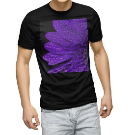 tシャツ メンズ 半袖 ブラック デザイン XS S M L XL 2XL Tシャツ ティーシャツ T shirt　黒 022903 花びら　水滴　写真