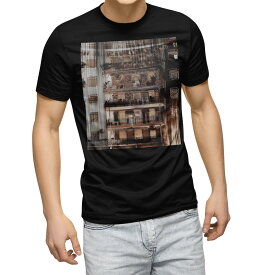 tシャツ メンズ 半袖 ブラック デザイン XS S M L XL 2XL Tシャツ ティーシャツ T shirt　黒 023031 写真　建物