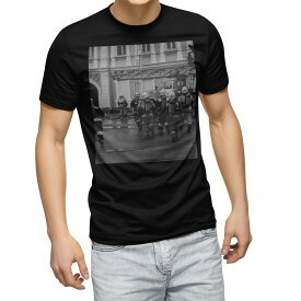 tシャツ メンズ 半袖 ブラック デザイン XS S M L XL 2XL Tシャツ ティーシャツ T shirt　黒 023128 モノクロ　消防　写真
