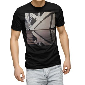 tシャツ メンズ 半袖 ブラック デザイン XS S M L XL 2XL Tシャツ ティーシャツ T shirt　黒 023129 建築物　写真　人物