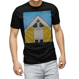 tシャツ メンズ 半袖 ブラック デザイン XS S M L XL 2XL Tシャツ ティーシャツ T shirt　黒 023180 建物　写真