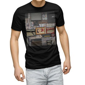 tシャツ メンズ 半袖 ブラック デザイン XS S M L XL 2XL Tシャツ ティーシャツ T shirt　黒 023248 本棚　スピーカー　音楽