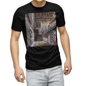 tシャツ メンズ 半袖 ブラック デザイン XS S M L XL 2XL Tシャツ ティーシャツ T shirt　黒 023257 建物　写真