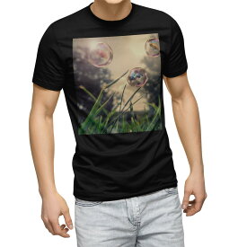 tシャツ メンズ 半袖 ブラック デザイン XS S M L XL 2XL Tシャツ ティーシャツ T shirt　黒 023404 しゃぼん玉　景色