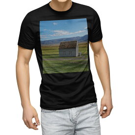tシャツ メンズ 半袖 ブラック デザイン XS S M L XL 2XL Tシャツ ティーシャツ T shirt　黒 023446 風景　自然　写真