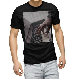 tシャツ メンズ 半袖 ブラック デザイン XS S M L XL 2XL Tシャツ ティーシャツ T shirt　黒 023677 ピアノ　鍵盤　音楽