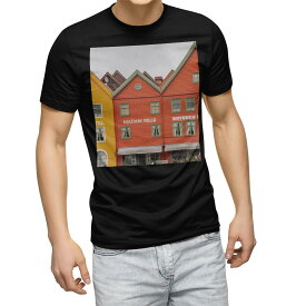 tシャツ メンズ 半袖 ブラック デザイン XS S M L XL 2XL Tシャツ ティーシャツ T shirt　黒 023792 建物　写真