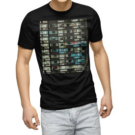 tシャツ メンズ 半袖 ブラック デザイン XS S M L XL 2XL Tシャツ ティーシャツ T shirt　黒 023797 建物　写真