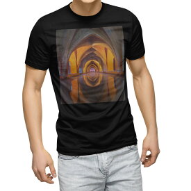 tシャツ メンズ 半袖 ブラック デザイン XS S M L XL 2XL Tシャツ ティーシャツ T shirt　黒 023946 建築物　写真