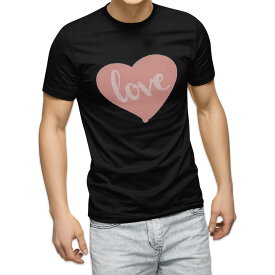 tシャツ メンズ 半袖 ブラック デザイン XS S M L XL 2XL Tシャツ ティーシャツ T shirt　黒 031865 ラブ ハート シンプル
