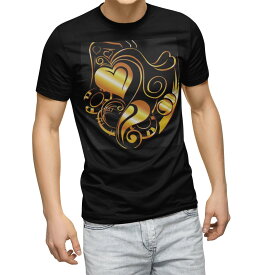 tシャツ メンズ 半袖 ブラック デザイン XS S M L XL 2XL Tシャツ ティーシャツ T shirt　黒 004636 クール ハート　金　ゴールド
