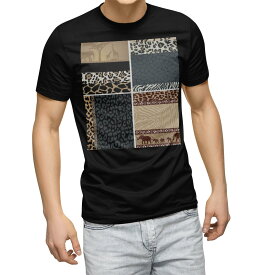 tシャツ メンズ 半袖 ブラック デザイン XS S M L XL 2XL Tシャツ ティーシャツ T shirt　黒 004868 アニマル ヒョウ柄　ブラウン