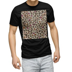 tシャツ メンズ 半袖 ブラック デザイン XS S M L XL 2XL Tシャツ ティーシャツ T shirt　黒 004891 アニマル ヒョウ柄　カラフル　模様