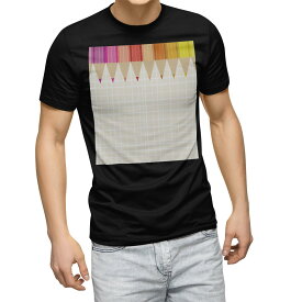 tシャツ メンズ 半袖 ブラック デザイン XS S M L XL 2XL Tシャツ ティーシャツ T shirt　黒 005588 チェック・ボーダー 色鉛筆　カラフル