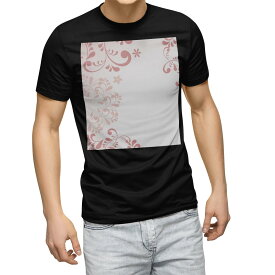 tシャツ メンズ 半袖 ブラック デザイン XS S M L XL 2XL Tシャツ ティーシャツ T shirt 黒 005655 花　　ピンク