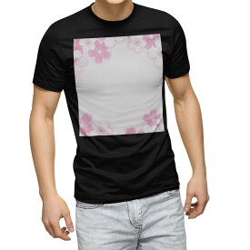 tシャツ メンズ 半袖 ブラック デザイン XS S M L XL 2XL Tシャツ ティーシャツ T shirt 黒 005708 花　　ピンク
