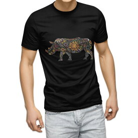 tシャツ メンズ 半袖 ブラック デザイン XS S M L XL 2XL Tシャツ ティーシャツ T shirt 黒 006336 サイ　動物　花