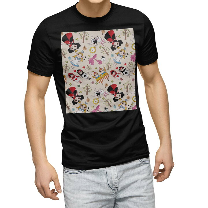 楽天市場 Tシャツ メンズ 半袖 ブラック デザイン Xs S M L Xl 2xl Tシャツ ティーシャツ T Shirt 黒 ラブリー アリス イラスト Kabeコレ