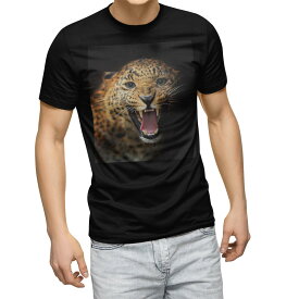 tシャツ メンズ 半袖 ブラック デザイン XS S M L XL 2XL Tシャツ ティーシャツ T shirt　黒 006723 アニマル 写真　ヒョウ　動物