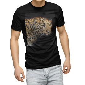 tシャツ メンズ 半袖 ブラック デザイン XS S M L XL 2XL Tシャツ ティーシャツ T shirt　黒 006775 アニマル 写真　動物　ヒョウ