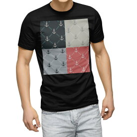 tシャツ メンズ 半袖 ブラック デザイン XS S M L XL 2XL Tシャツ ティーシャツ T shirt　黒 007747 ユニーク いかり　模様　赤　レッド　黒　ブラック