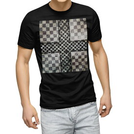 tシャツ メンズ 半袖 ブラック デザイン XS S M L XL 2XL Tシャツ ティーシャツ T shirt　黒 007772 クール チェック　市松模様　黒　ブラック