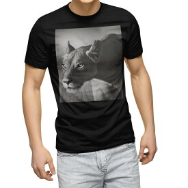 tシャツ メンズ 半袖 ブラック デザイン XS S M L XL 2XL Tシャツ ティーシャツ T shirt　黒 007806 アニマル 写真　モノクロ　ライオン