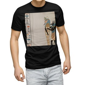 tシャツ メンズ 半袖 ブラック デザイン XS S M L XL 2XL Tシャツ ティーシャツ T shirt　黒 008410 ユニーク イラスト　壁画　古代　エジプト