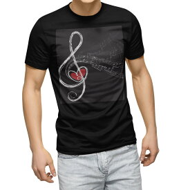 tシャツ メンズ 半袖 ブラック デザイン XS S M L XL 2XL Tシャツ ティーシャツ T shirt　黒 008511 ラブリー 黒　ブラック　音符　楽譜　ハート