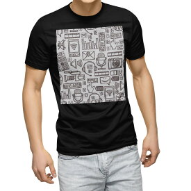 tシャツ メンズ 半袖 ブラック デザイン XS S M L XL 2XL Tシャツ ティーシャツ T shirt　黒 008788 ユニーク 白黒　イラスト　ラジオ