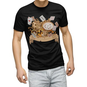 tシャツ メンズ 半袖 ブラック デザイン XS S M L XL 2XL Tシャツ ティーシャツ T shirt　黒 009263 トランプ　ハート　アンティーク