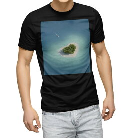 tシャツ メンズ 半袖 ブラック デザイン XS S M L XL 2XL Tシャツ ティーシャツ T shirt　黒 010268 海　ハート　写真